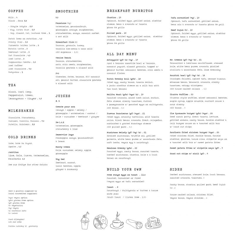 MENU Mr. Walker Melbourne